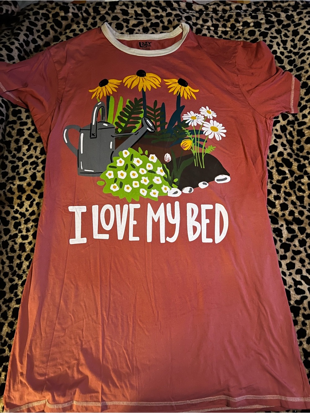 Lazy One Rust Red 'I Love My Bed' Floral Chemise